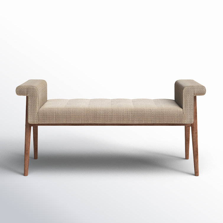 Chic Transitional Tan Upholstered Bedroom Bench with Storage