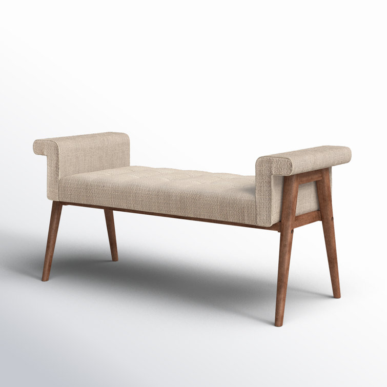 Chic Transitional Tan Upholstered Bedroom Bench with Storage