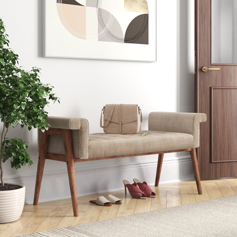 Chic Transitional Tan Upholstered Bedroom Bench with Storage