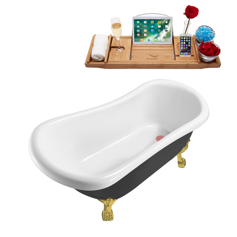 61" Black and White Acrylic Clawfoot Slipper Bathtub with Gold Feet