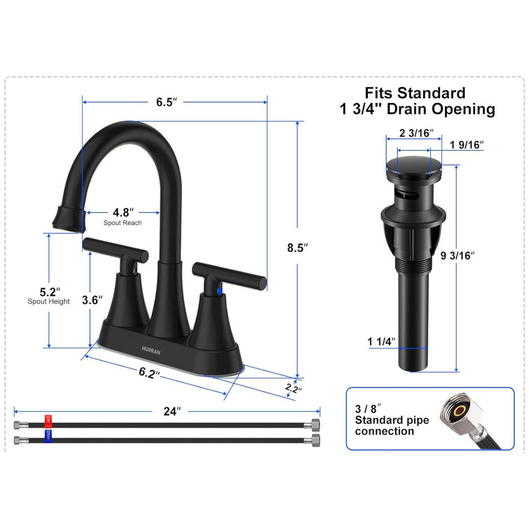 Matte Black Stainless Steel Double Handle High Arc Bathroom Faucet