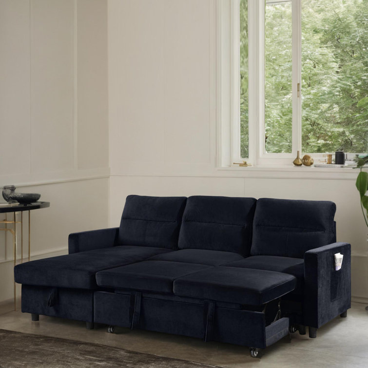 Black Velvet Two-Piece Sectional Sofa with Storage
