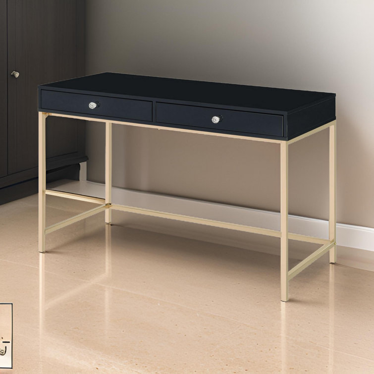 Luxor High Gloss Black & Gold 62" Writing Desk with Drawers