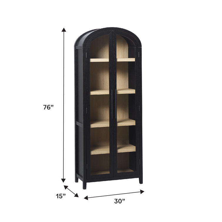 Black Arched Bookcase with Glass Doors and Natural Shelves