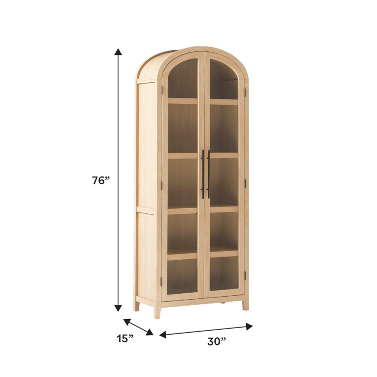 Coastal Oak Arched Bookshelf with Glass Doors