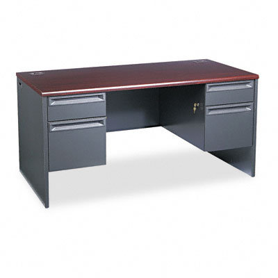 Executive Mahogany Charcoal Desk with Filing Cabinet and Drawer