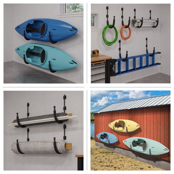 Black Powder-Coated Steel Heavy Duty Kayak Storage Hooks