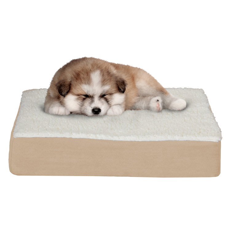 Small Tan Orthopedic Sherpa Memory Foam Pet Bed