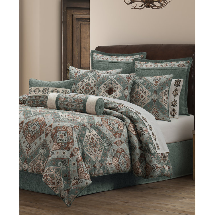 King Size Blue and Taupe Jacquard Comforter Set