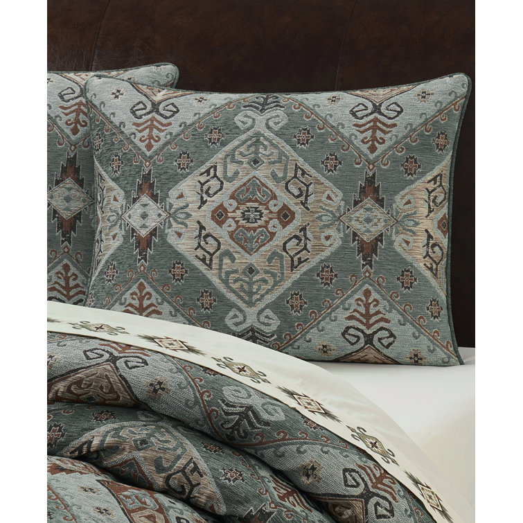 King Size Blue and Taupe Jacquard Comforter Set