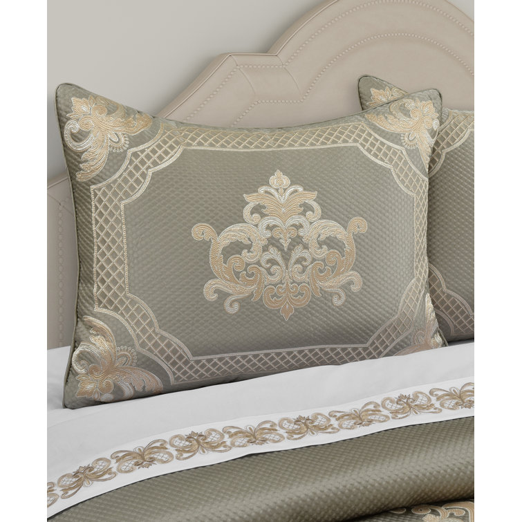 Ivory and Sage California King Comforter Set with Scroll Design