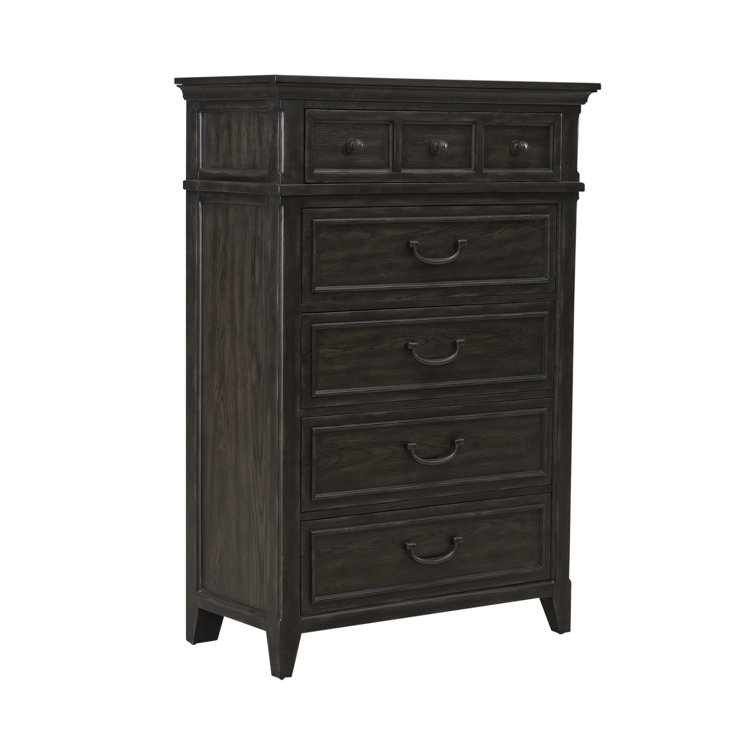 King Dark Brown Upholstered Bed Set with Dresser, Mirror, Chest, Nightstand