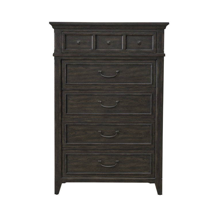 King Dark Brown Upholstered Bed Set with Dresser, Mirror, Chest, Nightstand