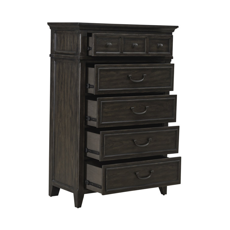 King Dark Brown Upholstered Bed Set with Dresser, Mirror, Chest, Nightstand