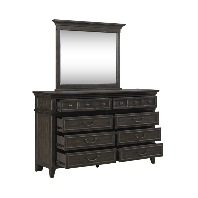 King Dark Brown Upholstered Bed Set with Dresser, Mirror, Chest, Nightstand