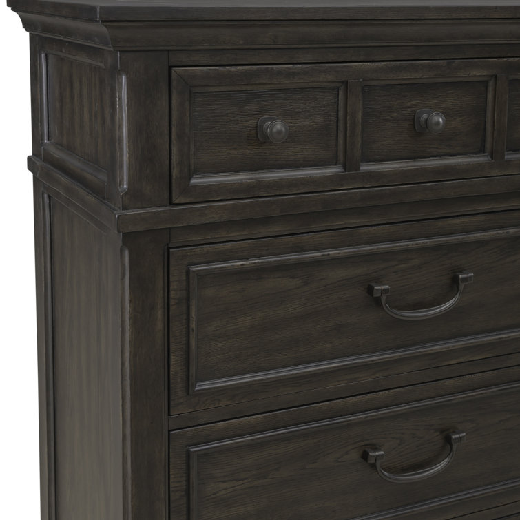 King Dark Brown Upholstered Bed Set with Dresser, Mirror, Chest, Nightstand
