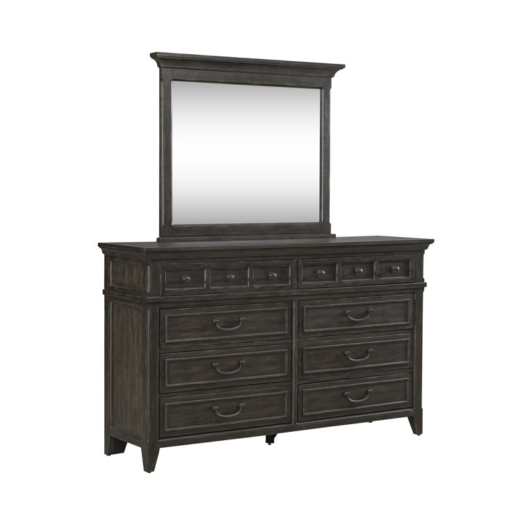 King Dark Brown Upholstered Bed Set with Dresser, Mirror, Chest, Nightstand