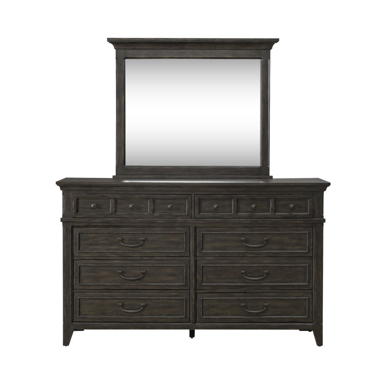 King Dark Brown Upholstered Bed Set with Dresser, Mirror, Chest, Nightstand