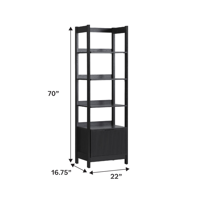 Black Narrow Reeded Bookshelf with Bottom Drawer