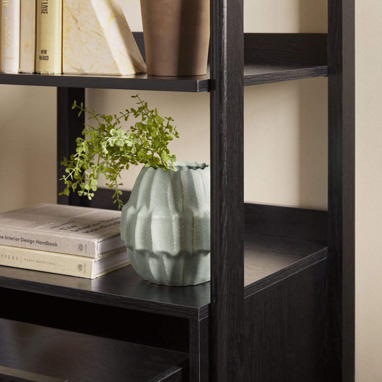 Black Narrow Reeded Bookshelf with Bottom Drawer