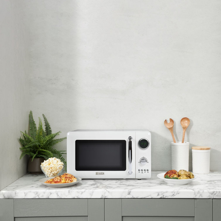 Ivory Stainless Steel Compact Countertop Microwave Oven