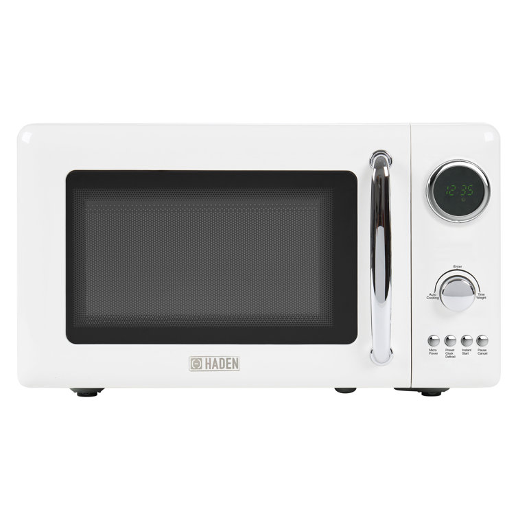 Ivory Stainless Steel Compact Countertop Microwave Oven