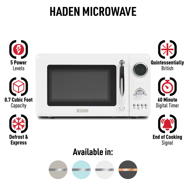 Ivory Stainless Steel Compact Countertop Microwave Oven