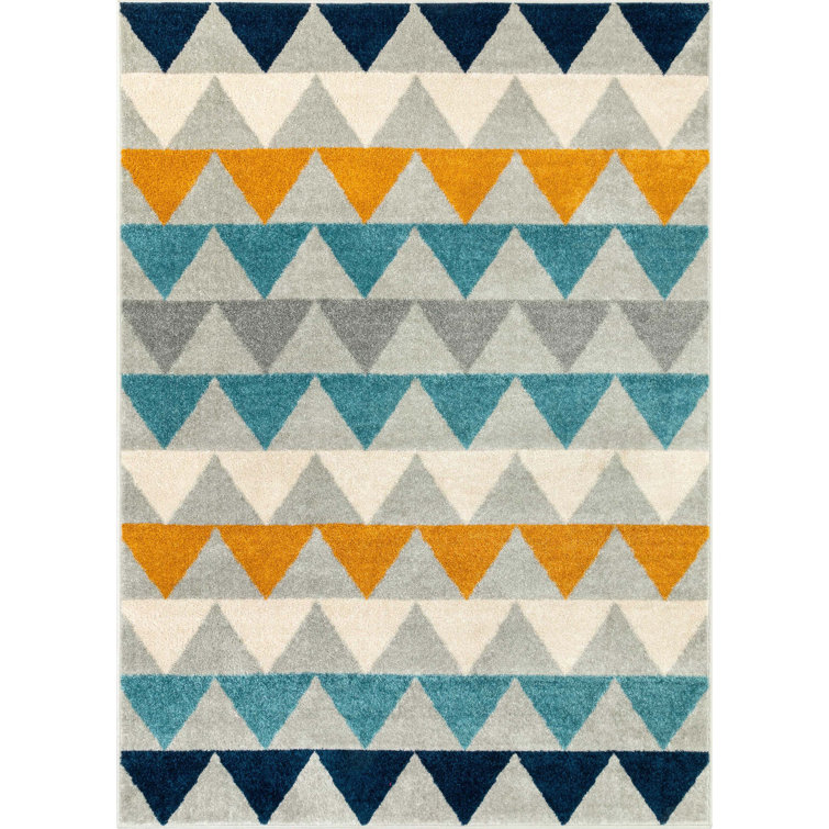Ivory and Multicolor Geometric Synthetic 8' x 10' Area Rug
