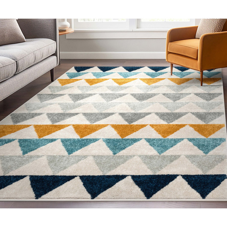 Ivory and Multicolor Geometric Synthetic 8' x 10' Area Rug