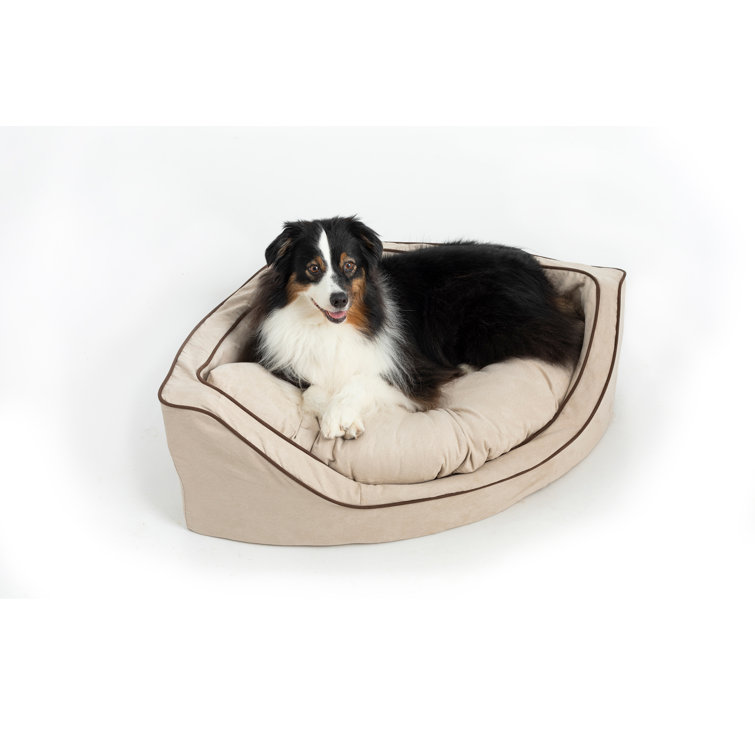 Small Buckskin and Java Microsuede Corner Dog Bed