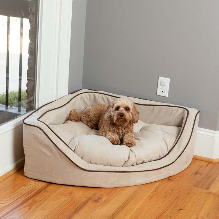 Small Buckskin and Java Microsuede Corner Dog Bed