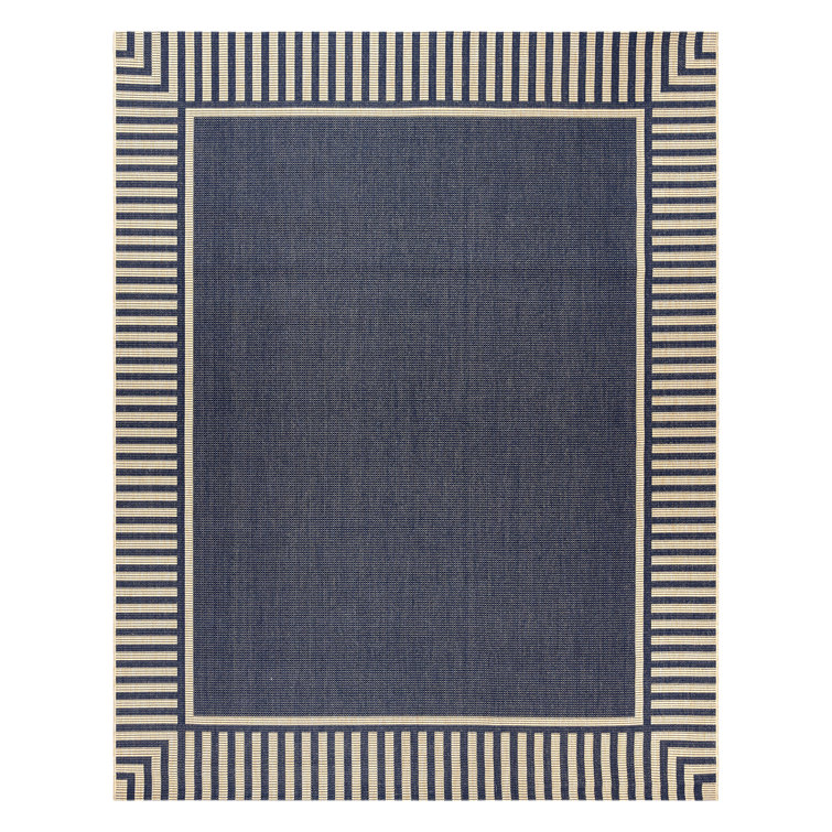 Blue and Beige Striped Synthetic Flatweave Indoor/Outdoor Rug, 6' x 9'