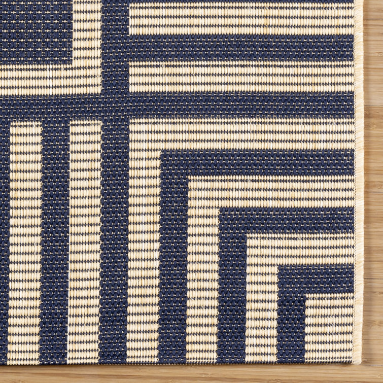 Blue and Beige Striped Synthetic Flatweave Indoor/Outdoor Rug, 6' x 9'