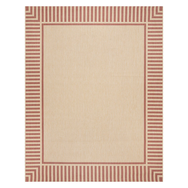 Beige and Red Striped Synthetic Flatweave Indoor/Outdoor Rug