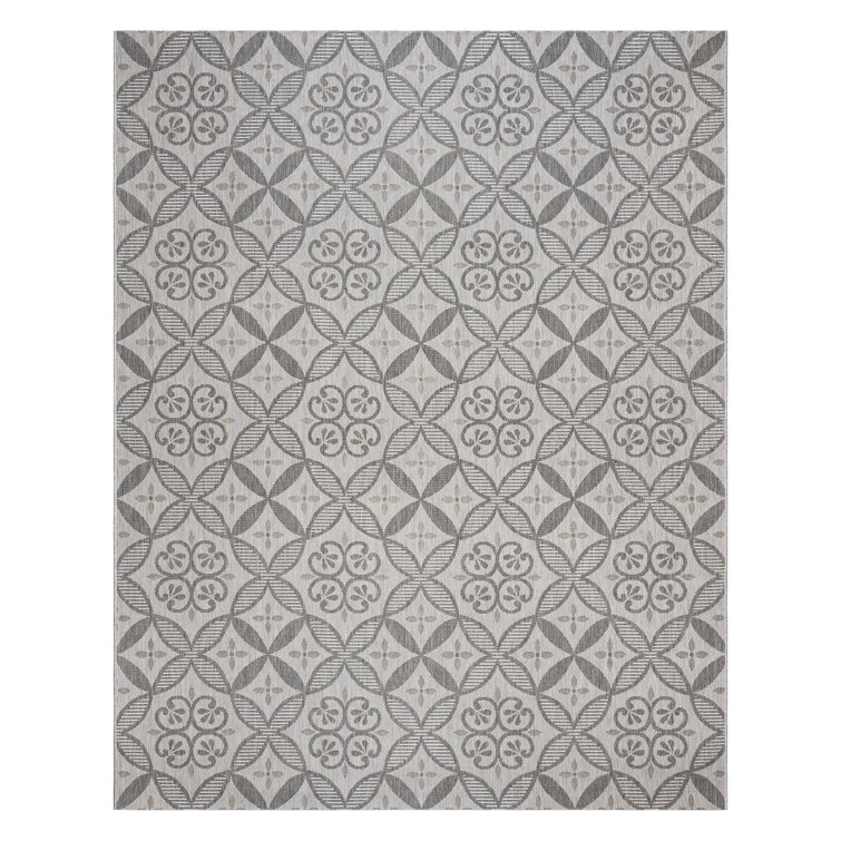 Niala Gray and Ash Synthetic Flatweave Indoor/Outdoor Rug, 5'3" x 7'