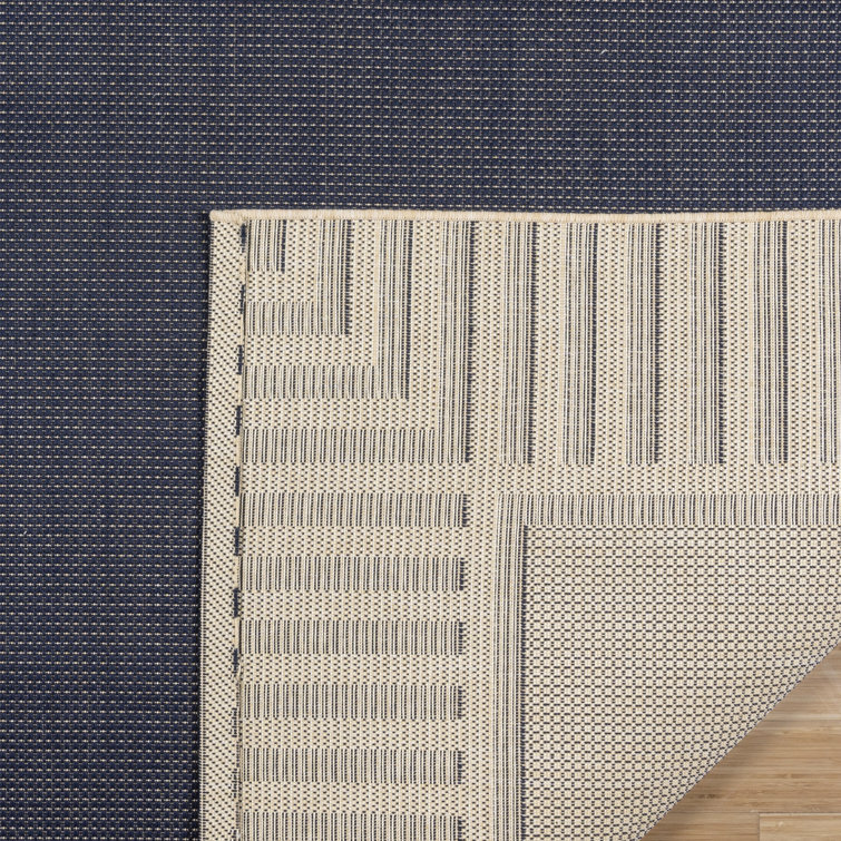 Blue and Beige Striped Synthetic Flatweave Indoor/Outdoor Rug, 6' x 9'