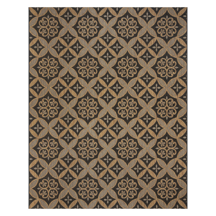 Chestnut and Black Floral Synthetic Flatweave 5' x 7' Area Rug