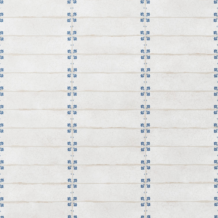 White and Blue Ceramic Wall Tile with Crackle Finish