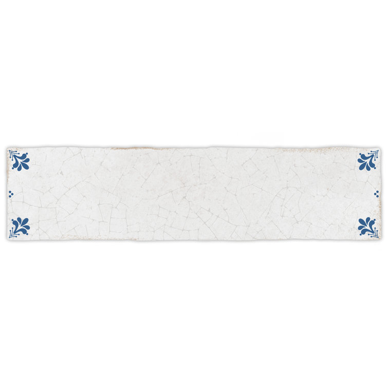White and Blue Ceramic Wall Tile with Crackle Finish