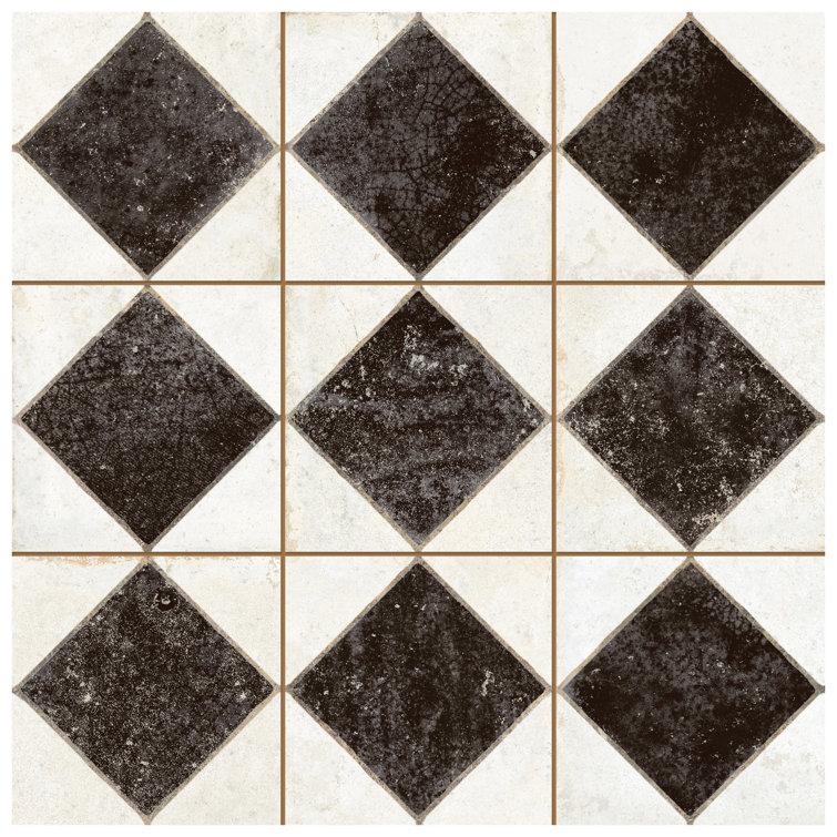 Kings Arles 13" Black and Beige Ceramic Floor and Wall Tile