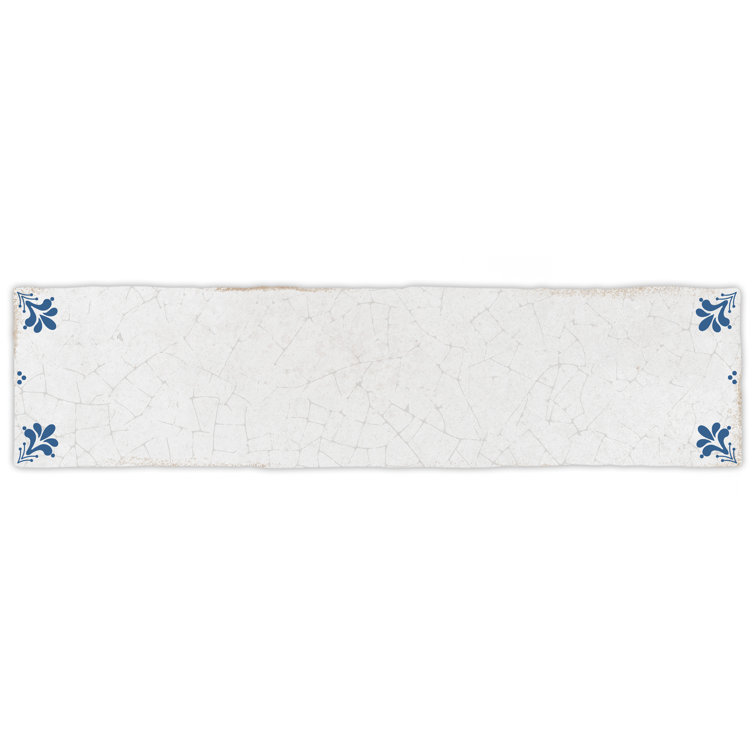 White and Blue Ceramic Wall Tile with Crackle Finish