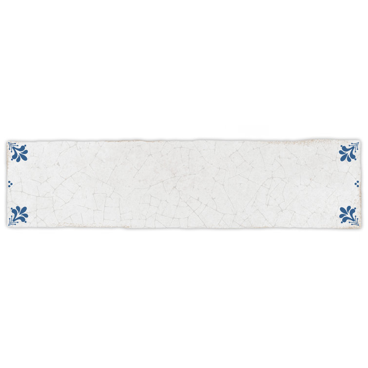 White and Blue Ceramic Wall Tile with Crackle Finish