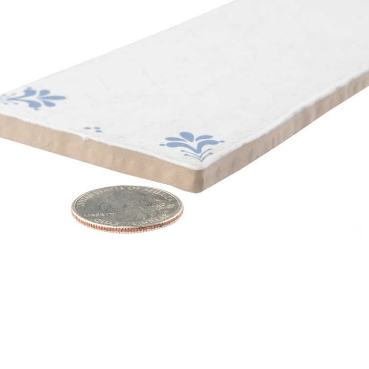 White and Blue Ceramic Wall Tile with Crackle Finish