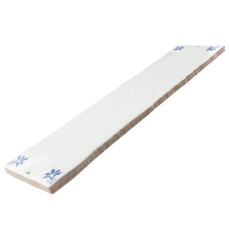 White and Blue Ceramic Wall Tile with Crackle Finish