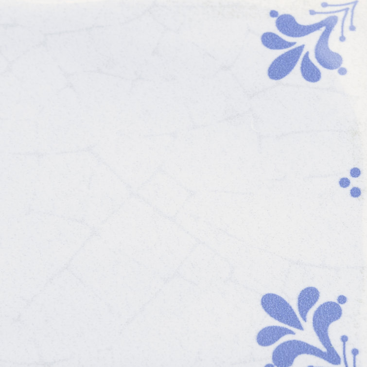 White and Blue Ceramic Wall Tile with Crackle Finish