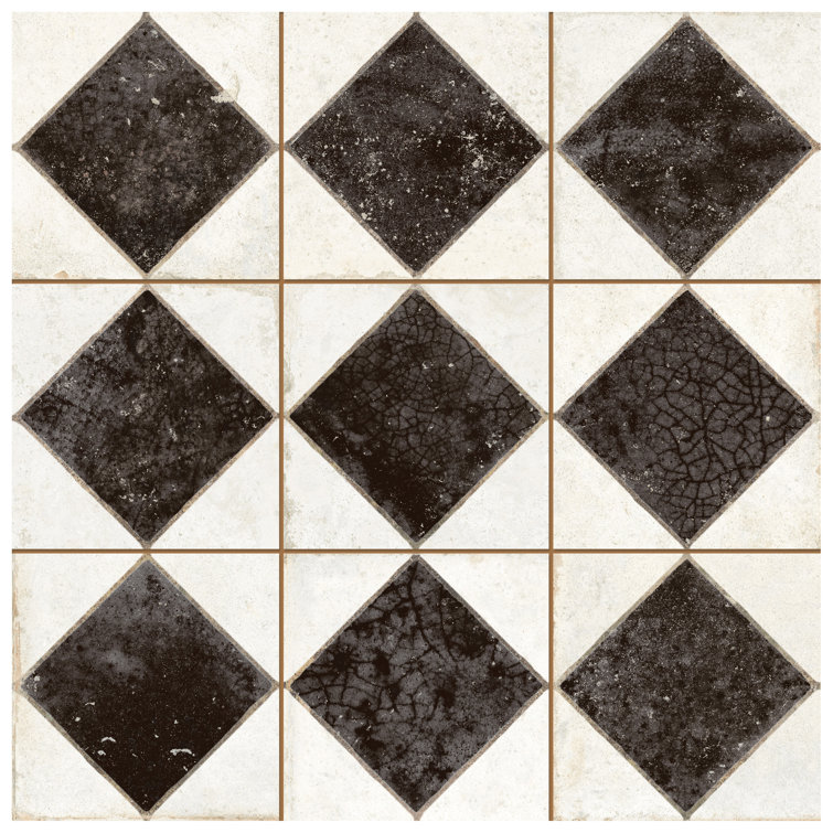 Kings Arles 13" Black and Beige Ceramic Floor and Wall Tile