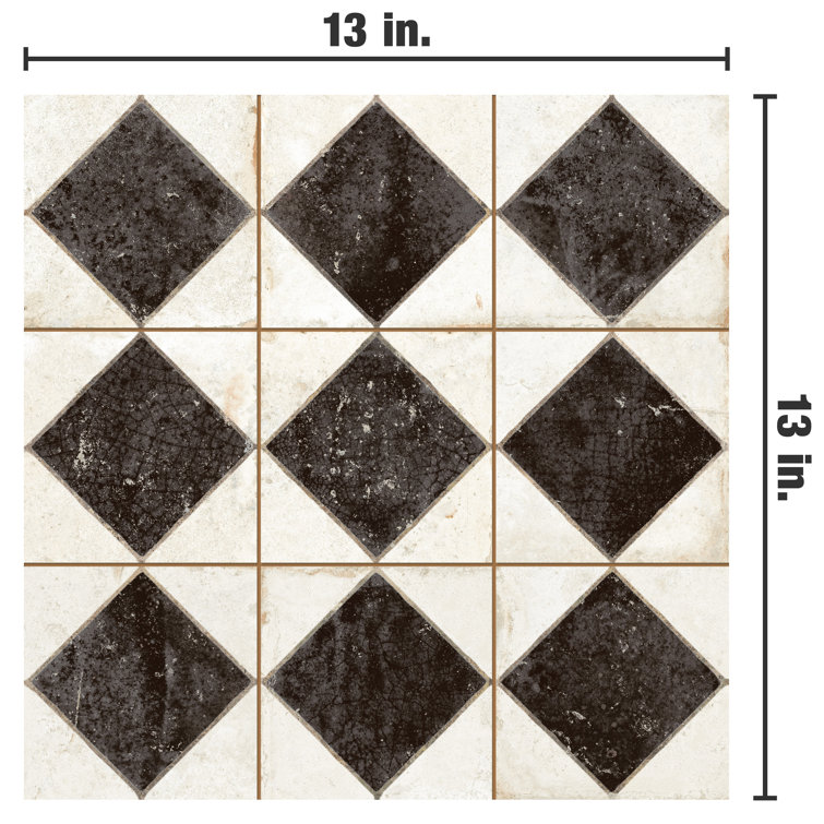 Kings Arles 13" Black and Beige Ceramic Floor and Wall Tile