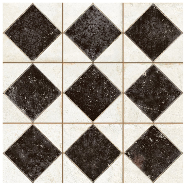 Kings Arles 13" Black and Beige Ceramic Floor and Wall Tile