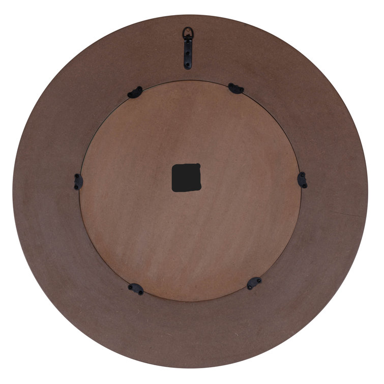 Round Brown Mango Wood Wall Mirror with Distressed Grain Accents