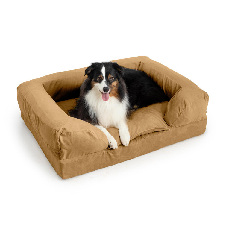 Medium Orthopedic Buckskin Suede Bolster Dog Sofa